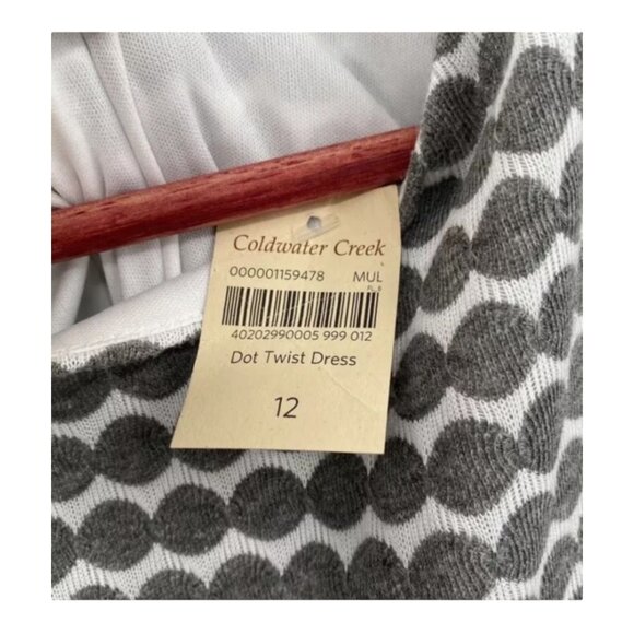 Coldwater Creek Printed Knit Dot Gray Sheath Ruched Work Date Fitted Dress 12 - Picture 5 of 8
